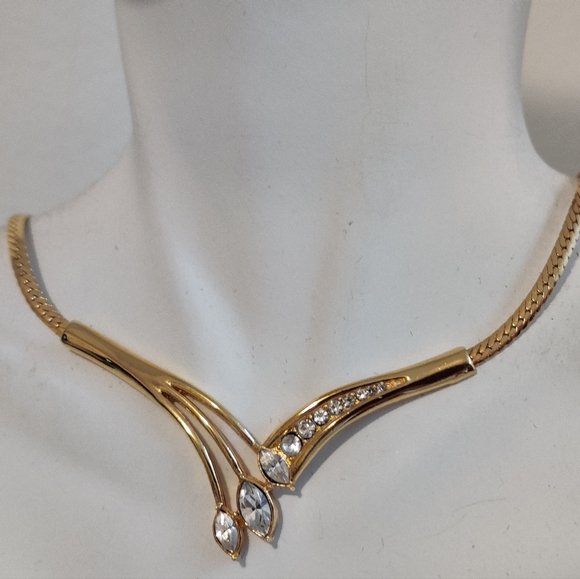 Vintage Signed Vendome Diamante Jewelry Set Necklace and Pierced Earrings - Picture 11 of 12